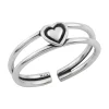 Zilveren teenring, dubbele band met hart