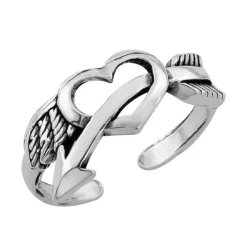 Zilveren teenring, hart met pijl