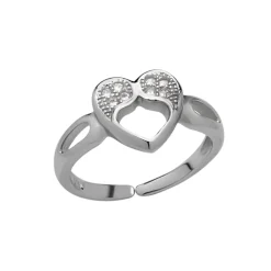 Zilveren teenring, hart met kristalletjes