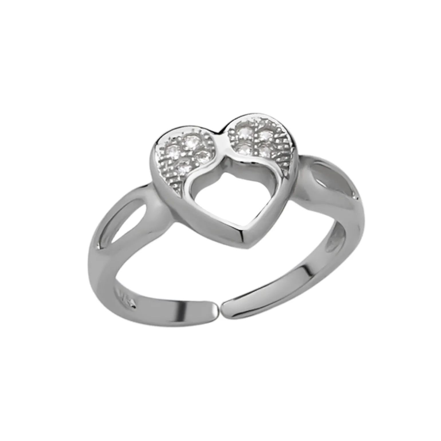 Zilveren teenring, hart met kristalletjes