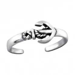 Zilveren teenring met anker