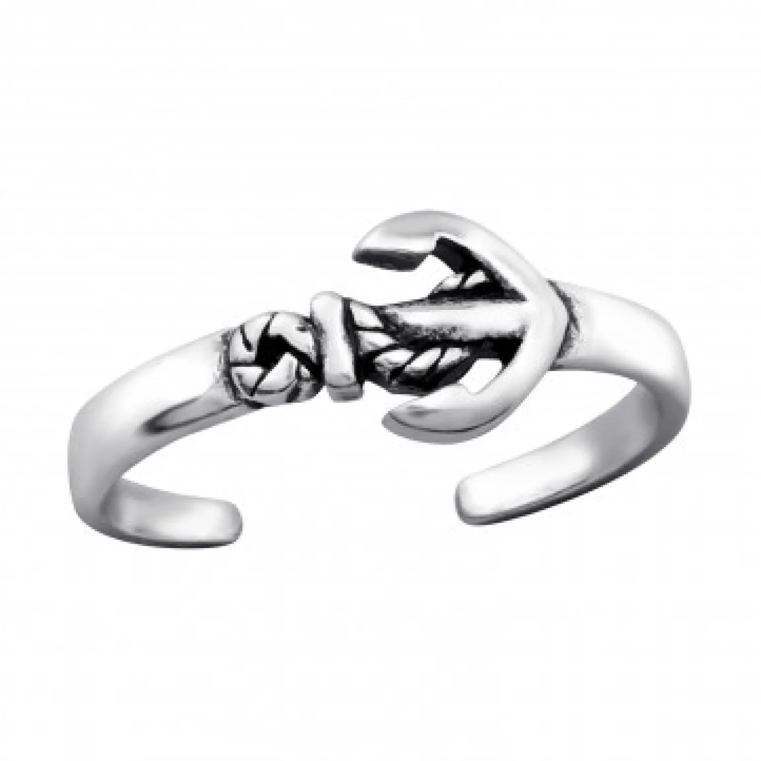 Zilveren teenring met anker