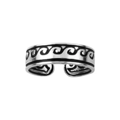 Zilveren teenring met golfpatroon