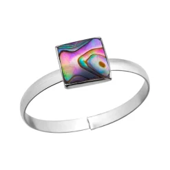 Zilveren teenring met vierkant stukje abalone parelmoer