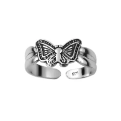 Zilveren teenring met vlinder