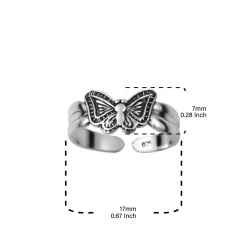 Zilveren teenring met vlinder