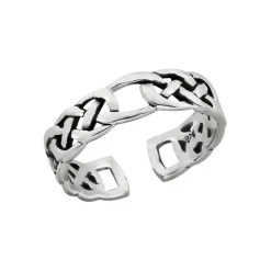 Zilveren teenring, opengewerkt met gevlochten patroon en opening