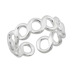 Zilveren teenring, opengewerkte gedraaide cirkels