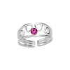 Zilveren teenring, opengewerkte band met roze kristal