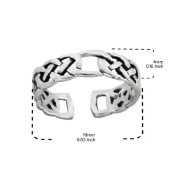 Zilveren teenring, opengewerkt met gevlochten patroon en opening