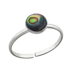 Zilveren teenring, ronde Abalone