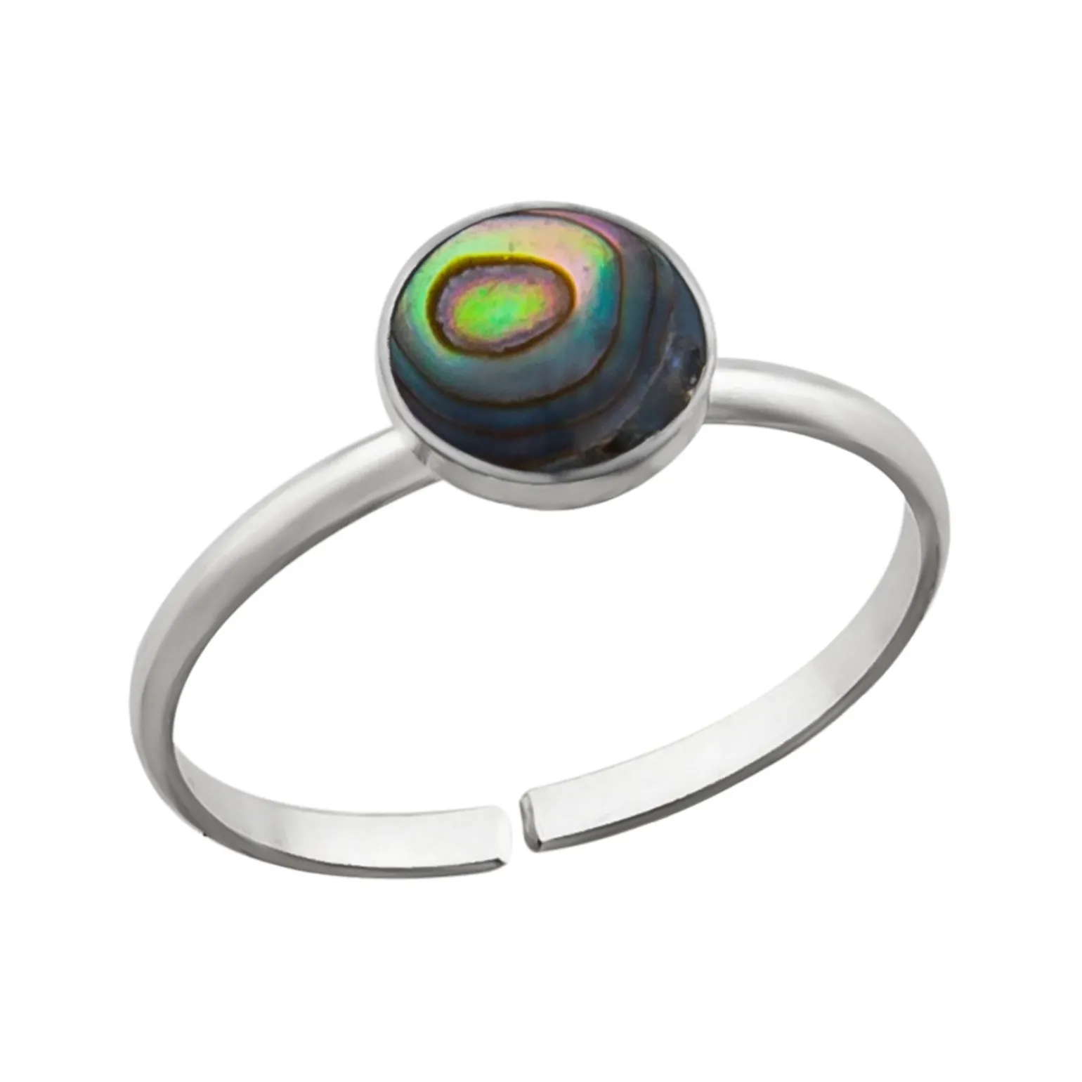 Zilveren teenring, ronde Abalone