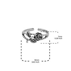 Zilveren teenring, roos