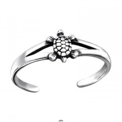 Zilveren teenring, schildpad