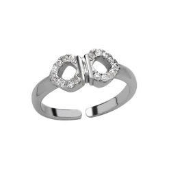 Zilveren teenring, strikje met kristallen