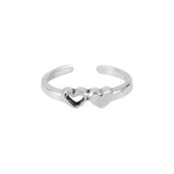 Zilveren teenring, twee hartjes