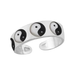 Zilveren teenring, yin en yang