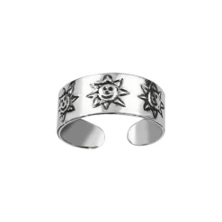 Zilveren teenring, zonnetjes